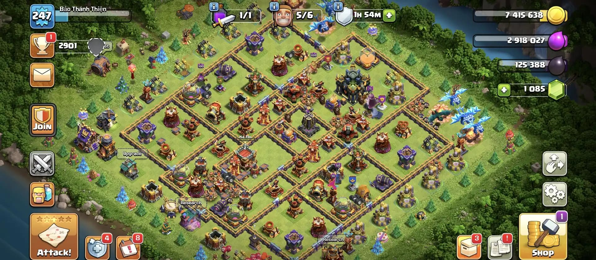 XP-247 ✔️ TH 17 ALMOST MAX ACCOUNT ⚡ 4700 WAR STAR 🔥 HERO 90-94-70-70-37 🔥 SUPER DEFENCE ✔️ HIGH LAB+WALL 🔥 EVERY SIDE SUPER QUALITY ✔️ BEST DEAL