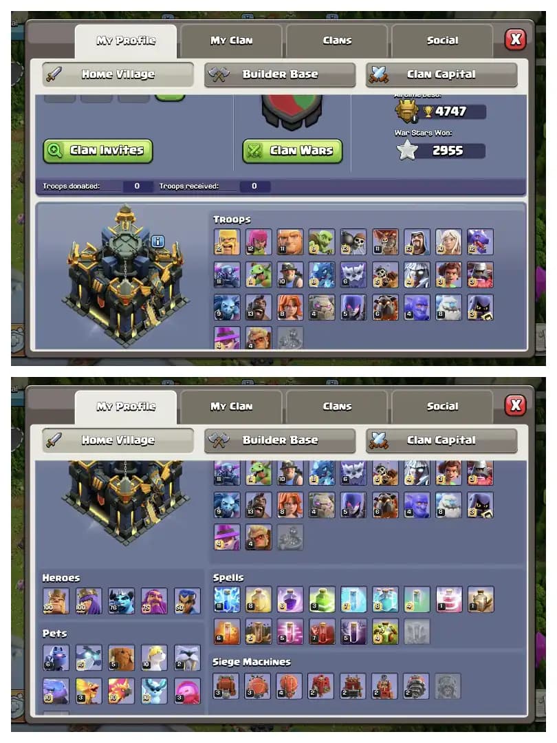 HEROS 100-100-76-75-50 🔥  TH 17 MAX ACCOUNT ✔️ EPIC EQUIPMENT 🔥 MAX DEF ✔️ LAB+WALL ALSO GOOD 🔥 EVERY SIDE PERFECT 👌 BEST OFFER