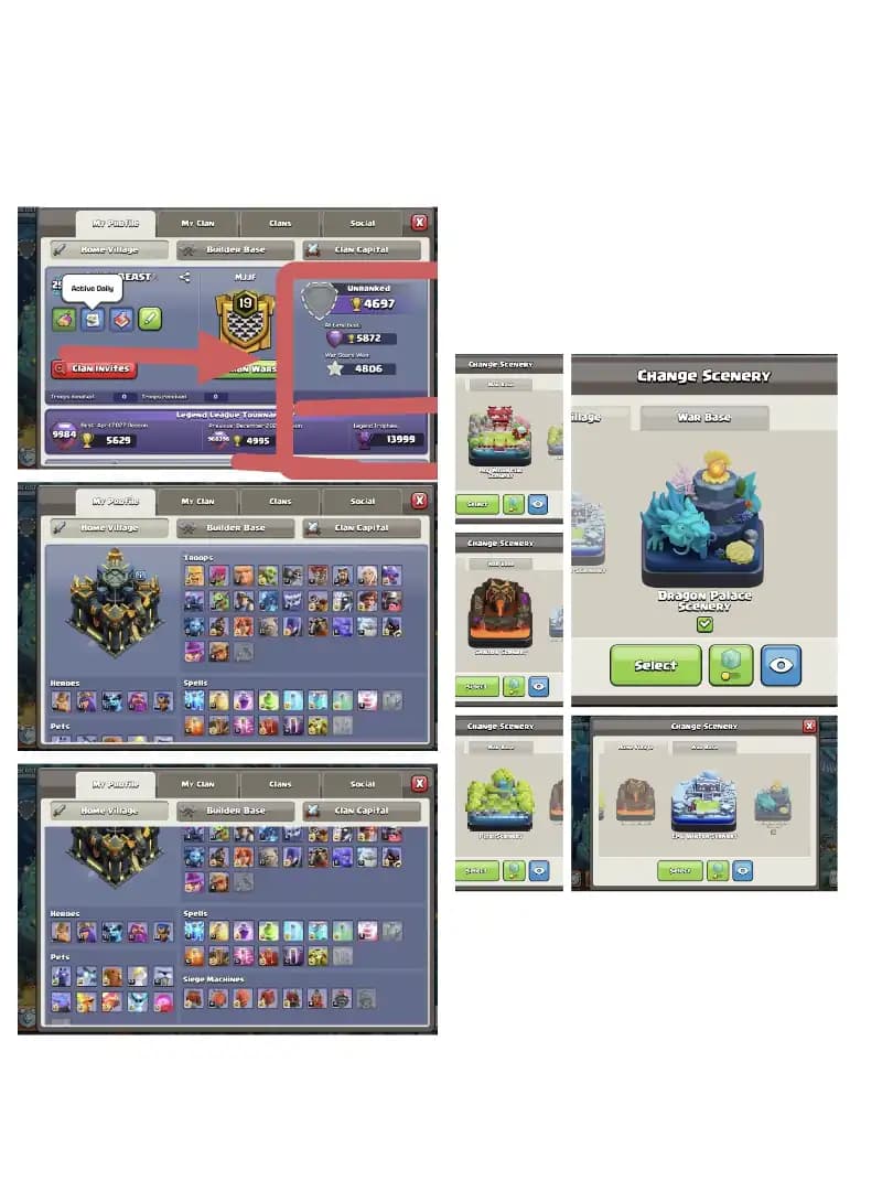 MOST RARE DRAGON STATUE 🔥 DRAGON PLACE SCENERY ✔️ TH 17 MAX ACCOUNT 🔥 38X SCENERY+5X SCENERY ⚡ HEROS 95-97-71-71-46 🔥 HUGE COLLECTION ✔️ BEST OFFER