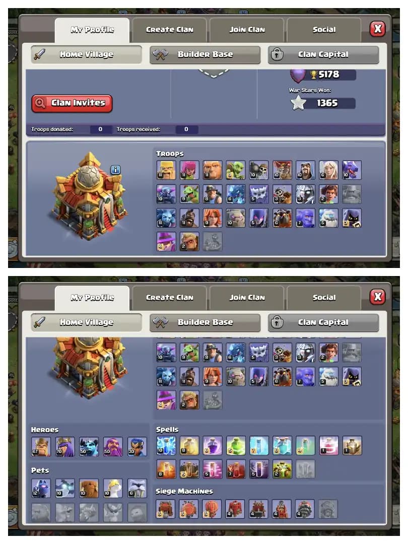 AMAZING OFFER ✔️ TH 16 SUPER QUALITY ACCOUNT 🔥 XP-221 ✔️ HIGH DEF+WALL 🔥 HERO 67-70-50-50-30 👌 EVERY SIDE SUPER ✔️ BEST OFFER