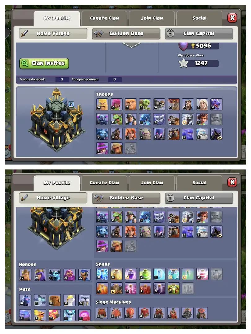 AMAZING OFFER ✔️ TH 17 GOOD QUALITY ACCOUNT 🚀 HEROS 60-70-41-38-20 🔥 6 BUILDER 👌 EPIC EQUIPMENT ✔️ HEROS SKIN 🔥 EVERY SIDE PERFECT 👌 BEST OFFER