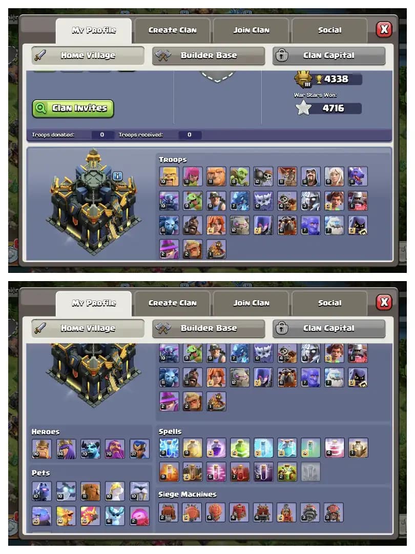 XP-247 ✔️ TH 17 ALMOST MAX ACCOUNT ⚡ 4700 WAR STAR 🔥 HERO 90-94-70-70-37 🔥 SUPER DEFENCE ✔️ HIGH LAB+WALL 🔥 EVERY SIDE SUPER QUALITY ✔️ BEST DEAL