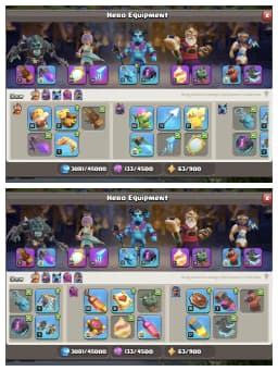 HEROS 90-91-61-62-40 🔥 TH 17 SUPER ACCOUNT ⚡ GOOD EPIC EQUIPMENT ✔️ PURPLE WALL ⚡ HIGH DEF+TROOPS 🔥 GOOD COLLECTION ✔️ EVERY SIDE PERFECT 🚀 BEST DEAL