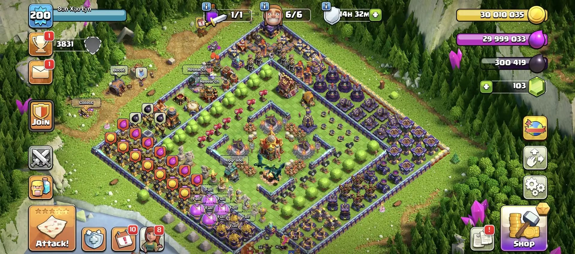Heros 90-90-65-65-40 ⚡ Th 16 Almost Max Account ✔️ Purple Wall 🔥 Good Epic Equipment 🚀 High Def+Lab 😱 Every Side Fantastic ✔️ Great Offer