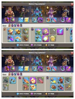 Heros 90-90-65-65-40 ⚡ Th 16 Almost Max Account ✔️ Purple Wall 🔥 Good Epic Equipment 🚀 High Def+Lab 😱 Every Side Fantastic ✔️ Great Offer