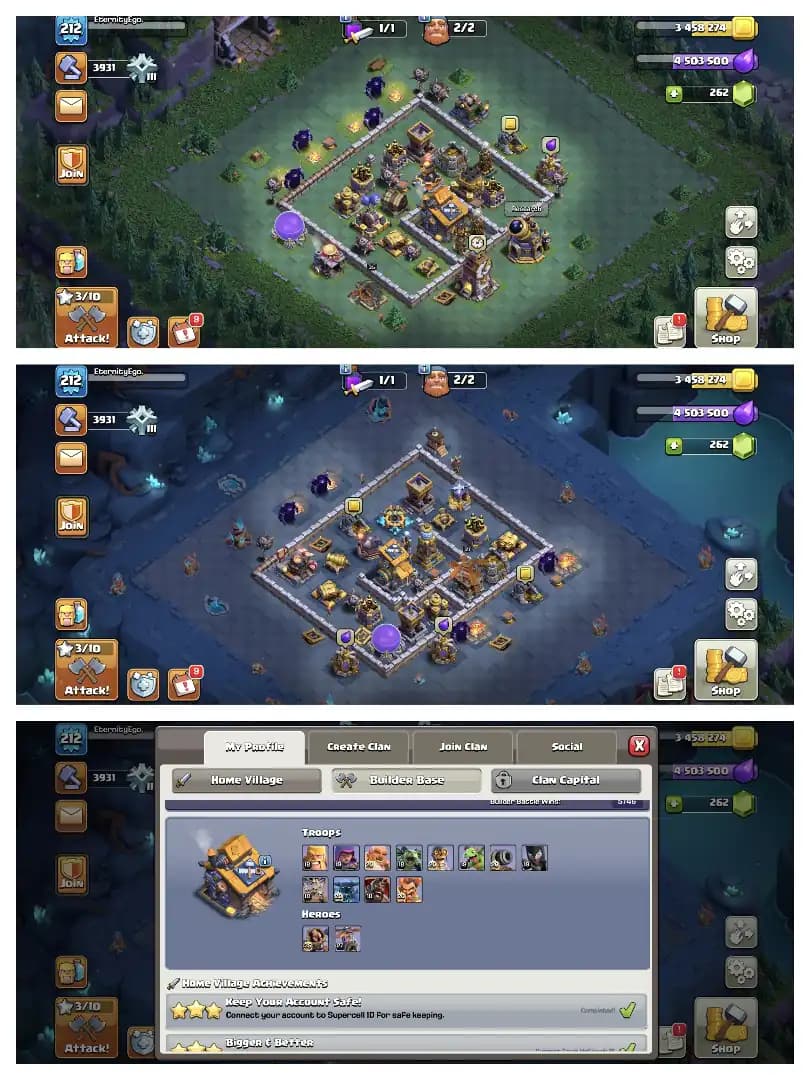 Purple+Golden Wall 😱 Super Level Epic Equipment ✔️ Th 15 Perfect Account 🔥 Heros 80-80-61-55-32 🚀 Heros Skin 🚀 High Def+Lab ✔️ Perfect Deal