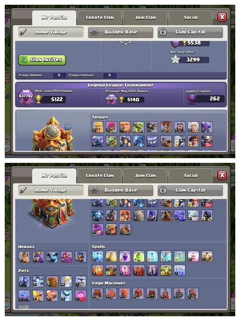 FANTASTIC OFFER 🔥 TH 17 ALMOST MAX ACCOUNT ⚡ PURPLE WALL 🚀 HIGH EPIC EQUIPMENT 🔥 HEROS 91-91-66-66-41 ✔️ HIGH DEF+LAB 🛎️ EVERY SIDE NICE ⚡ BEST OFFER
