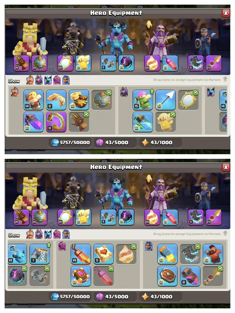 FANTASTIC OFFER 🔥 TH 17 ALMOST MAX ACCOUNT ⚡ PURPLE WALL 🚀 HIGH EPIC EQUIPMENT 🔥 HEROS 91-91-66-66-41 ✔️ HIGH DEF+LAB 🛎️ EVERY SIDE NICE ⚡ BEST OFFER