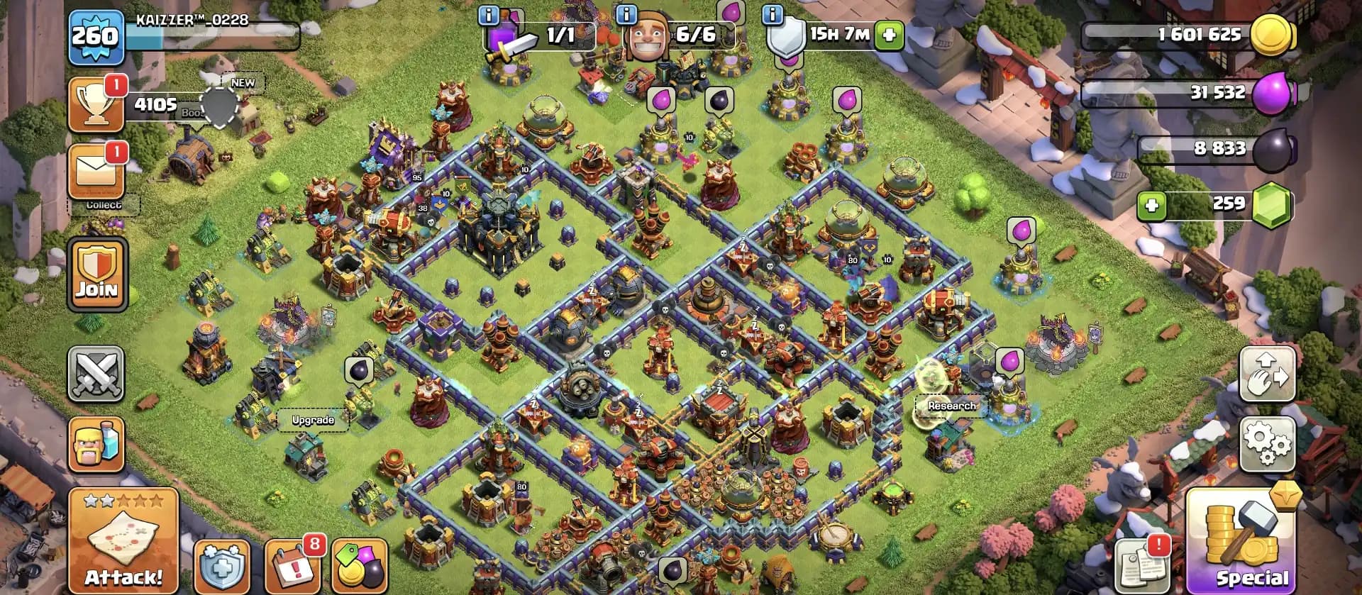 XP-260 🔥 TH 17 ALMOST MAX ACCOUNT ✔️ PURPLE WALL 🛎️ EPIC EQUIPMENT 🚀 HERO 80-95-80-70-38 🔥 HIGH DEF+LAB 🔥 TROOPS ALSO GOOD 🚀 EVERY SIDE SUPER ✔️ PERFECT OFFER