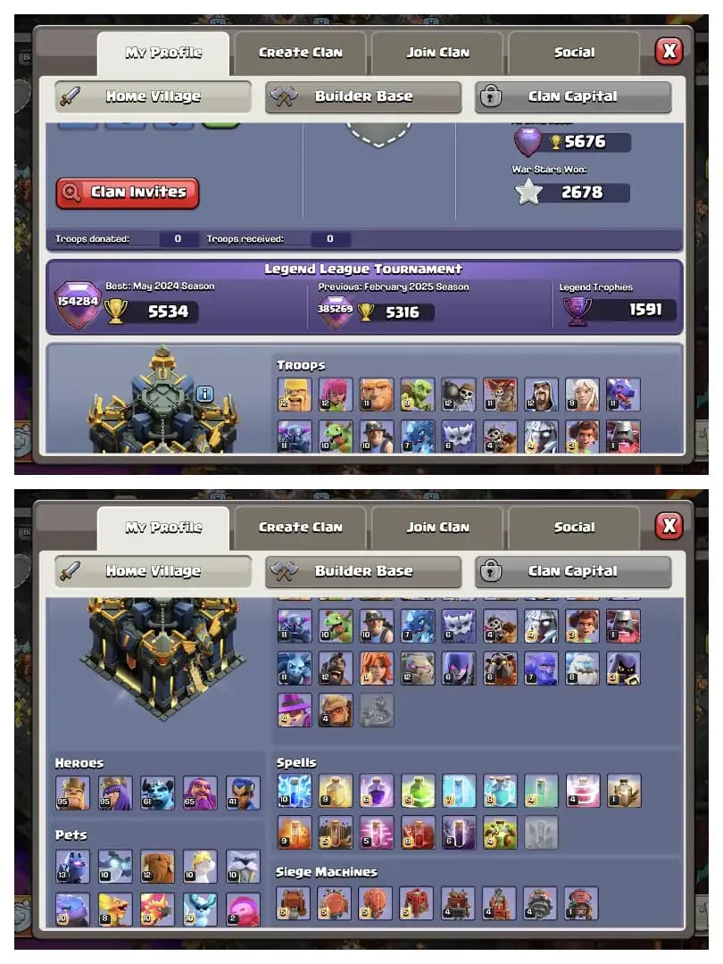 Super Account 🚀 Th 17 Almost Max Account 🛎️ Purple Wall ✔️ High Epic Equipment 🚀 Heros 95-95-61-65-41 ✔️ Hero Skin 🚀 Scenery Available 🔥 Every side Super Quality ✔️ GReat Offer