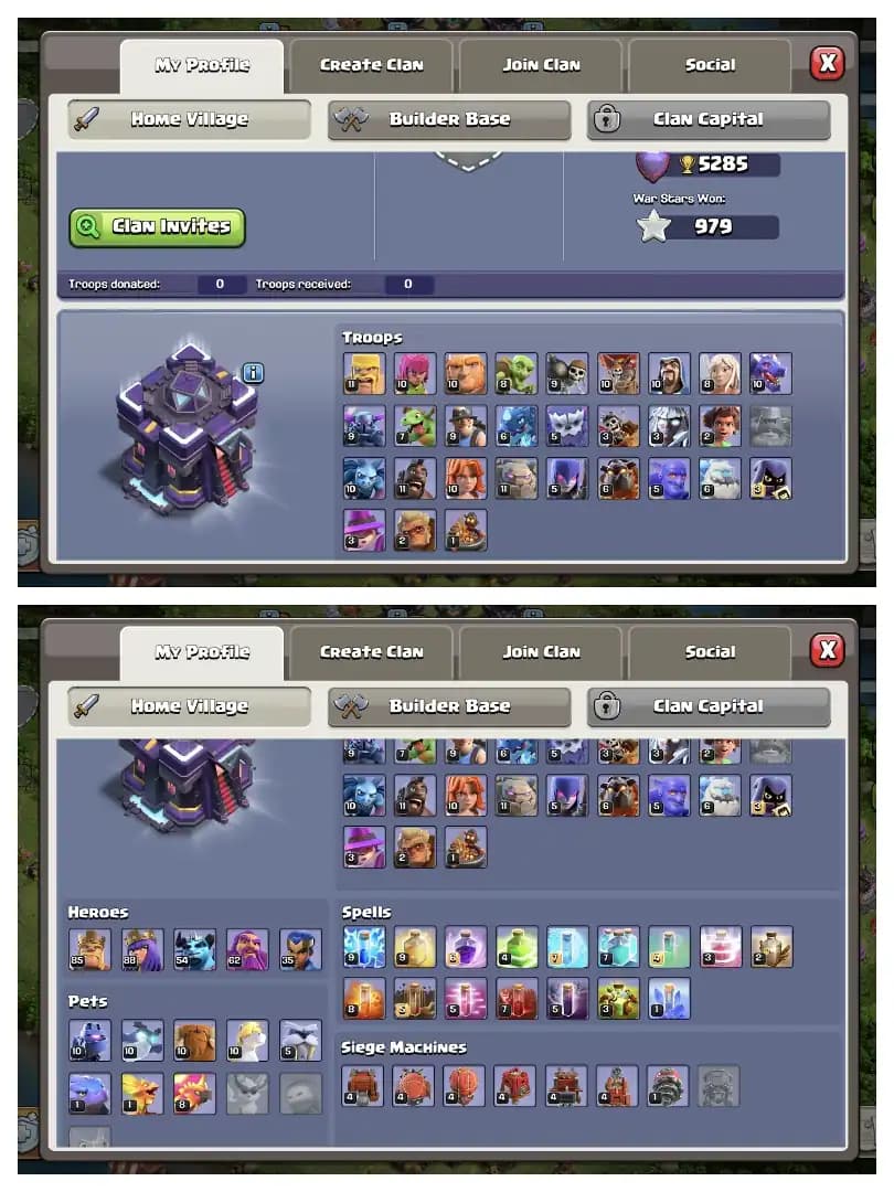 MAX WALL ✔️ TH 15 ALMOST MAX 🔥 PURPLE WALL 🚀 HEROS 85-88-54-62-35 🛎️ HIGH EPIC EQUIPMENT ✔️ HEROS SKIN 🚀 EVERY SIDE NICE 🛎️ PERFECT OFFER
