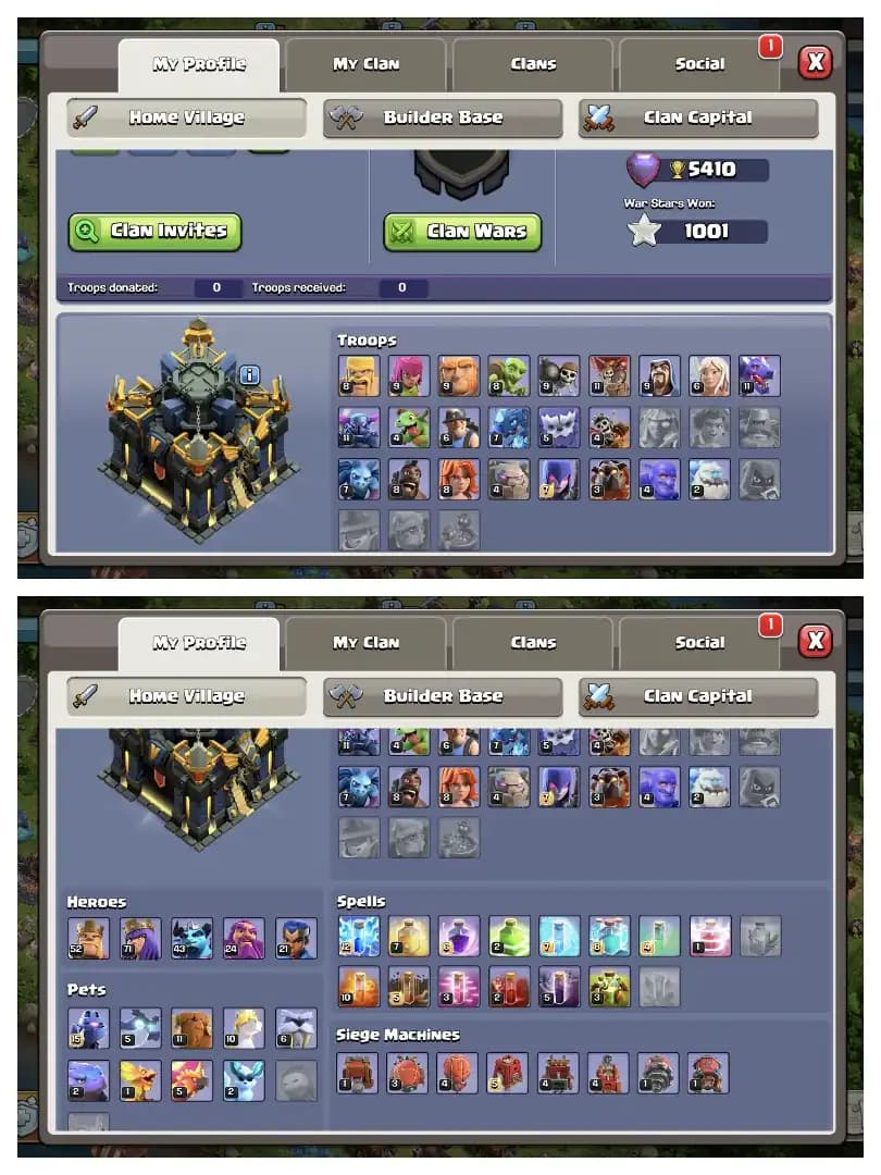 Super Account 🚀 Th 17 High Quality Account 🛎️ Purple Wall ✔️ Equipment Available 🚀 Heros 52-71-43-24 🔥 Every side Super Quality ✔️ GReat Offer