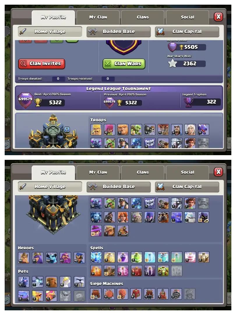 Special Sale 😱 Th 17 Almost Max Account ✔️ Purple Wall 🛎️ Equipment ✔️ 1200 Cwl Medel 🔥 Heros 90-91-69-67-42 🚀 B.B MAX 🛎️ Every Side Super Quality ✔️ Hot Offer