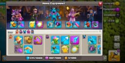 Clash Of clans , Th 18 , 10030 Gems , 6 Epic Equipments , NC free ,107 CWL Medals , Magic items , Many Decorations , BH 10 Full Max