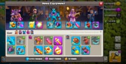 Clash Of clans , Th 18 , 10030 Gems , 6 Epic Equipments , NC free ,107 CWL Medals , Magic items , Many Decorations , BH 10 Full Max