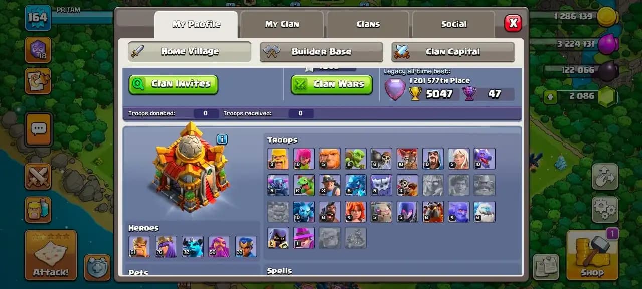 Th 16 , 6 Epic Equipments , 7 Hero's Skin  , NC - 500  ,619 CWL Medals , Magic items