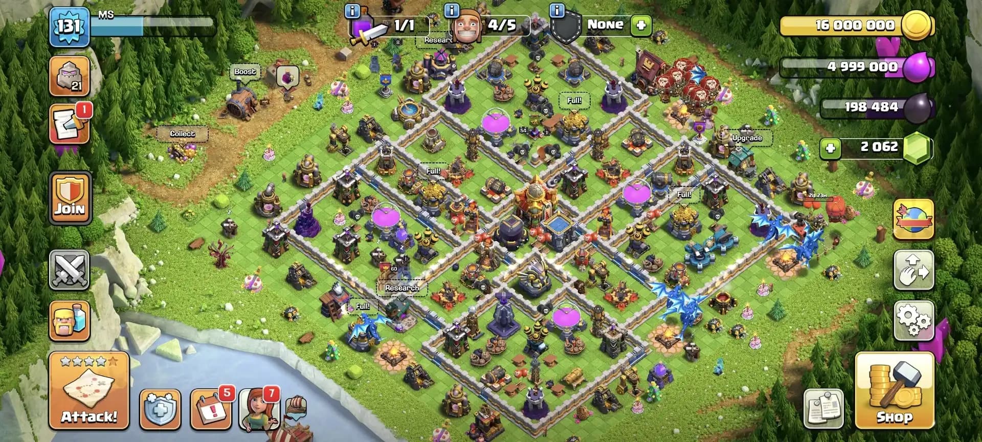 ALL SIEGE  ➤TH16 MAX DONATION ➤5X PETS ➤NC YES ➤HEROES: 60-54-40-24-8 ➤2000 GEMS ➤XP-131 ➤BUYER MAIL ➤GG-17|MM|FA|FB ➤GOOD TROOPS