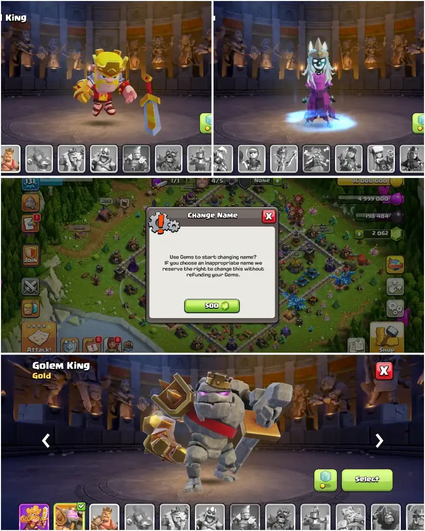 ALL SIEGE  ➤TH16 MAX DONATION ➤5X PETS ➤NC YES ➤HEROES: 60-54-40-24-8 ➤2000 GEMS ➤XP-131 ➤BUYER MAIL ➤GG-17|MM|FA|FB ➤GOOD TROOPS