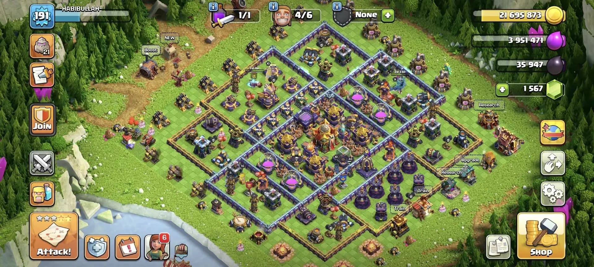 TH16 NEAR MAX ➤MAX TYPE WALL ➤NC YES ➤HEROES: 76|78|60|64|40 ➤LEVEL 191 ➤FB-23|FA-20|MM-20|SB-17|GG|EB|LP ➤FULL ACCESS