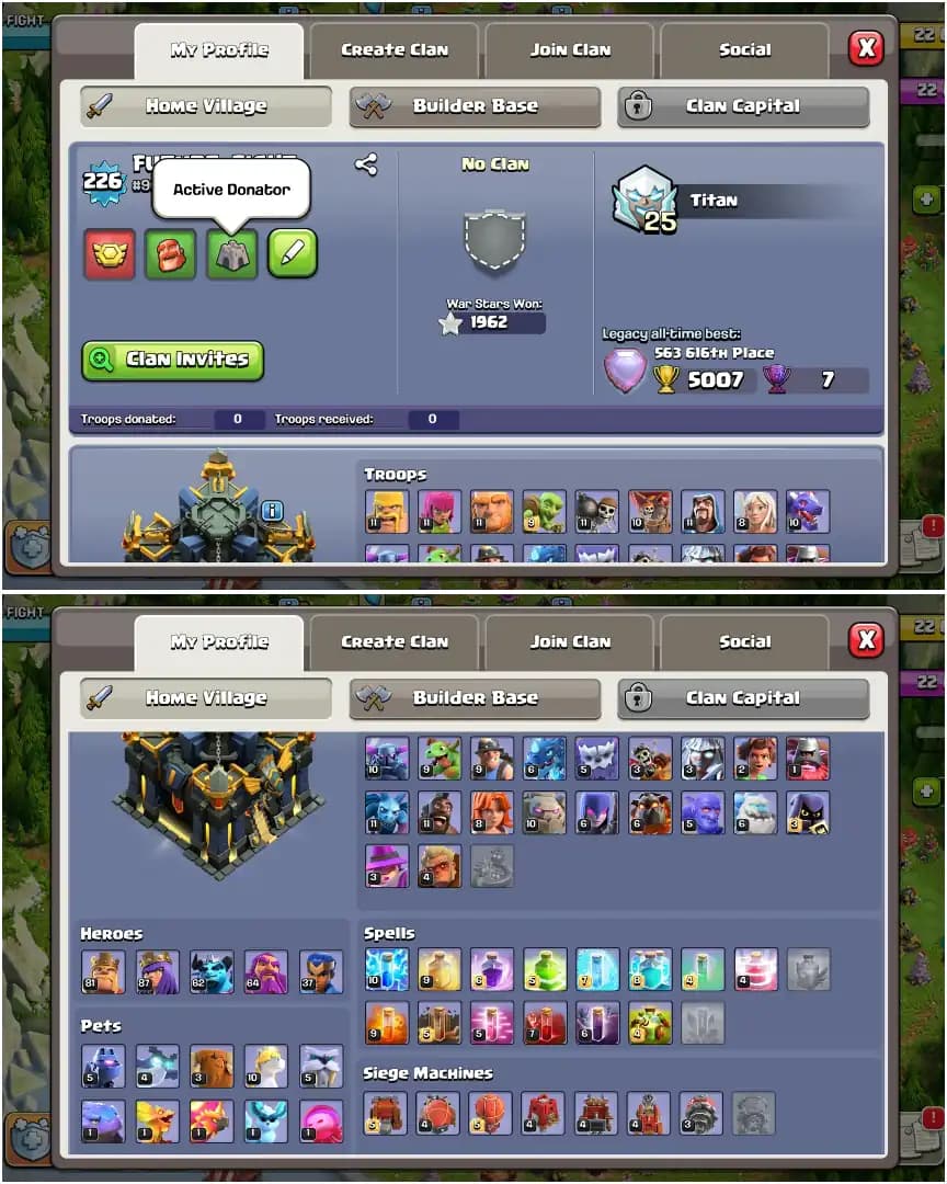 TH17 NEAR MAX | PURPLE WALL | ALL  EPIC | XP-227 | HEROES: 82-87-62-64-37 | NC YES | 1962+WS | 8X SKIN | BEST DEAL | FULL ACCESS