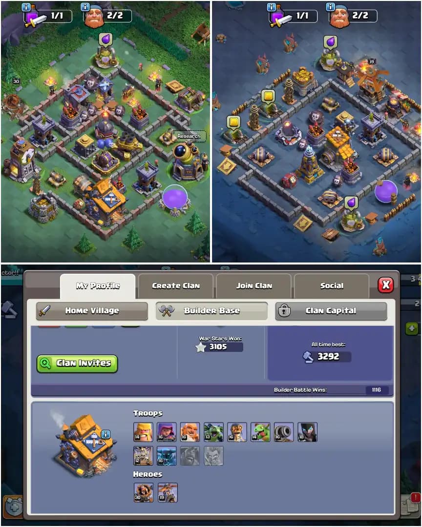 1650+ CWL TOKEN ➤TH16 NEAR MAX ➤3105 HIGH WS ➤HEROES: 81-81-53-55-30 ➤NC YES ➤XP-239 ➤GOLDEN WALL ➤BUYER MAIL ➤GOOD PROFILE | BEST DEAL