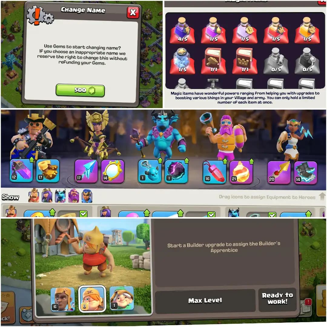 HIGH QUALITY ACC✦TH 16✦11X LEGENDARY HERO SKIN✦HERO|81|86|57|31✦HIGH EPIC✦BUILDER APPRENTICE MAX✦HIGH DFC