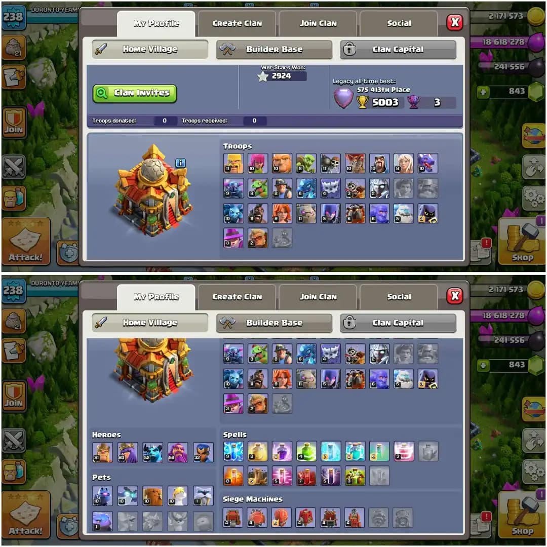 TH 16 AWESOME ACC✦238 LEVEL✦HERO|81|80|52|56|32 ✦HIGH DFC AND PROFILE✦ HIGH EPIC✦PET AND SIEGE HIGH✦6B