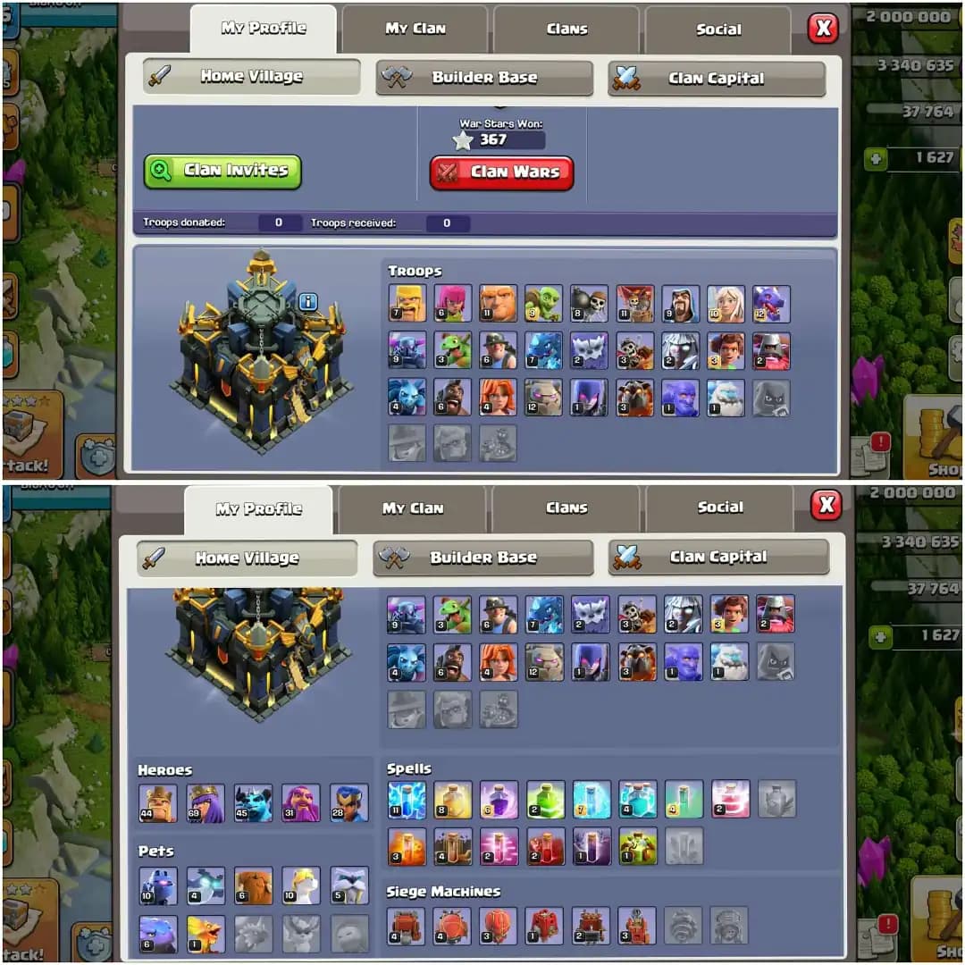 HIGH QUALITY TH 17 ACC✦ NC YES✦HERO|44|70|45|31|28 ✦YELLOW WALL✦HIGH EPIC ✦GREAT DFC AND PROFILE✦ HIGH LEVEL 7 PET AND 6 SIEGE✦