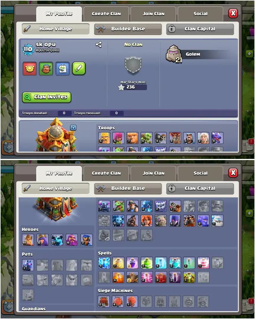 NC FREE ➤TH16 SUPER ACCOUNT ➤236 WS ➤110 WS ➤HEROES: 44-32-27-14-2 ➤FA-17/SB YES ➤SIEGE ➤GOOD TROOPS ➤FULL ACCESS