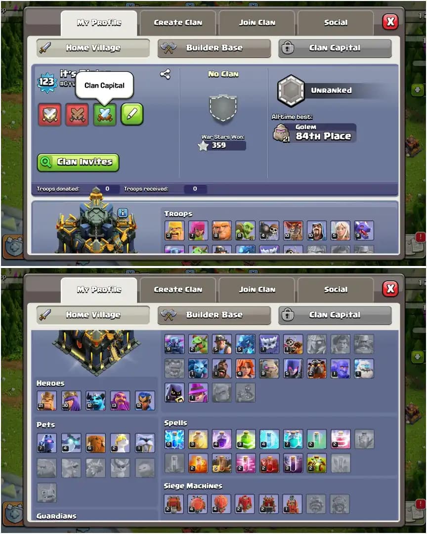 TH17 BEST DONATION ➤GD DFC ➤ALL EPIC AVL ➤HEROES: 21-30-13-12 ➤NC YES ➤XP-123 ➤6X SIEGE | 359 WS ➤264 MEDALS | FULL ACCESS