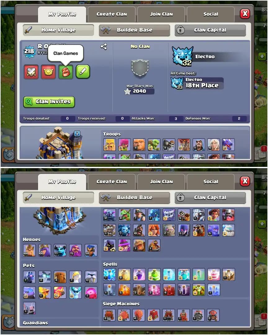 Th18 Almost Max ➤Th17 max Out ➤Nc Yes ➤Heroes: 100-100-77-75-50 ➤3 Epic Max Almost ➤2040 Ws ➤Full Access