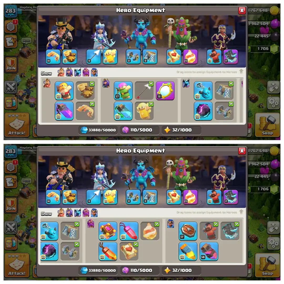 Christmas Offer 🎄Xp-283 🎄 Th 18 Super Account 🎄 Almost Max ✨ Heros 100-100-77-75-50 🔥 Epic Equipment 🔥 Super Quality Account ✨ Big Discount