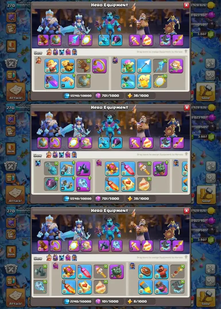 Stacked Th18 Near Max | All Epic Equipments Max | High War Stars-5025 | High XP-270 | 16K Legacy Cups | 29X OP Skins| 4X Scenery |CWL-1552