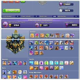 [Cheapest] TH 17 99% MAX |274 XP | All Max Equipment | Max Hypercharge | Heros: 100/100/80/75/50 | Max Builder Hall | 13× Hero Skin | QUICKLY Delivery