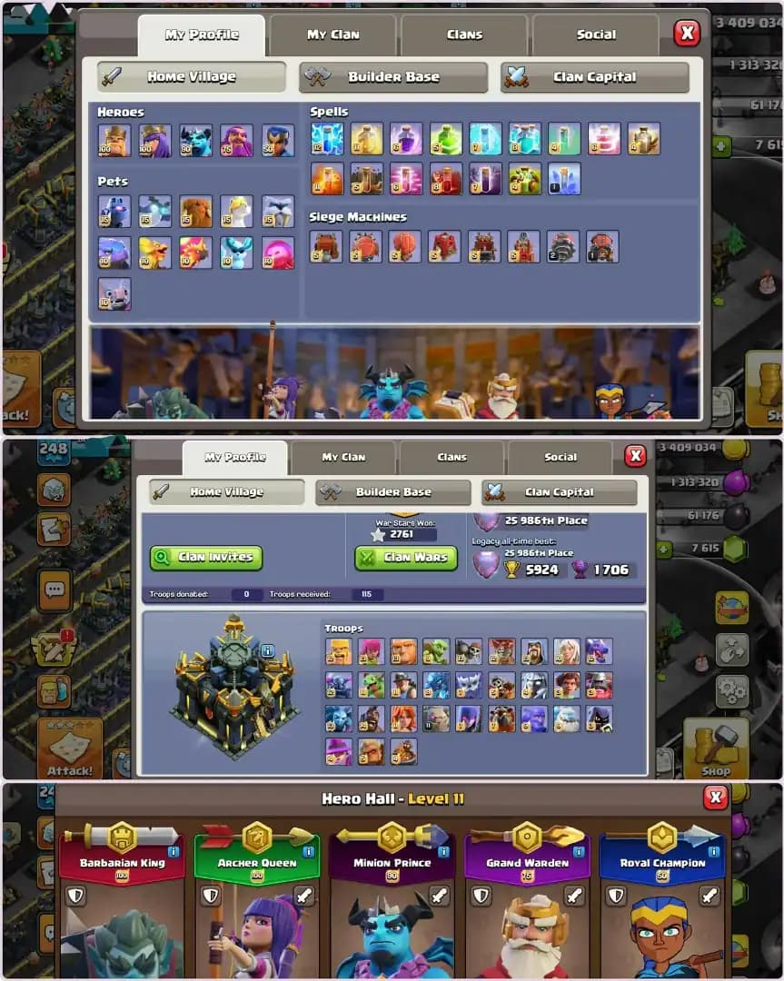 🎅 Christmas Offer 🎅 Top Class Max 🎄 TH-17 Full MAX 🎄 5X Epic Max 😍 All Heroes 😍 Profile Max 🔥 Lots Of Sceneey 🔥 B.B MAX 🔥 Full Access