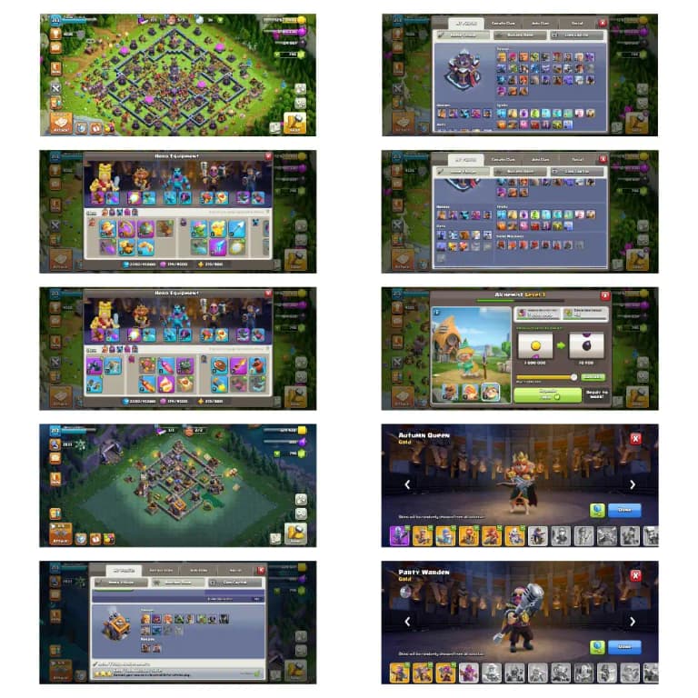 In hand stock➤th 15 fully max➤heroes: 90_90_65_65_40➤100% defence max➤12 hero skin➤high equipment ➤so many old obstacles | Full Access