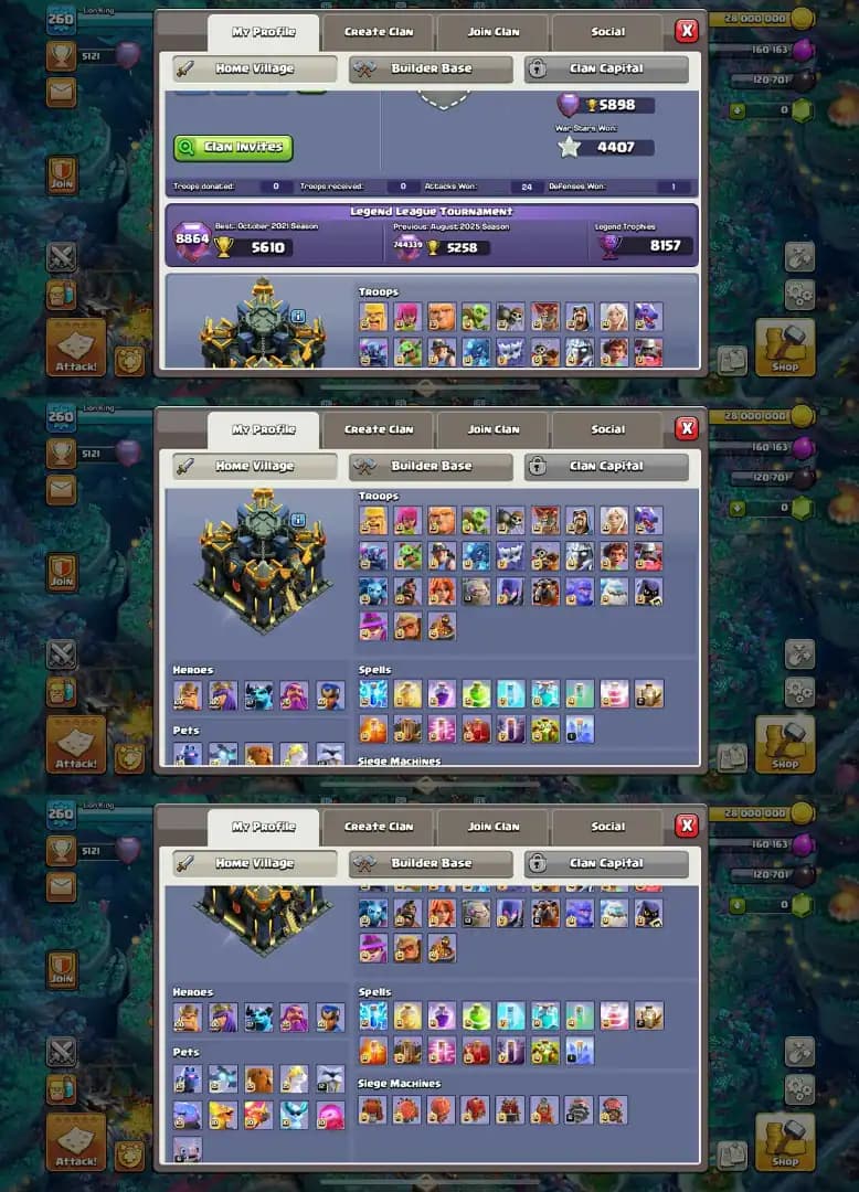 Super max | All Heroes max | 5x Scenry | Lots Of Skin | 4407 Ws | All Troops Max | Th17 Fully max | Best Deal | Xp-260 | Max Wall
