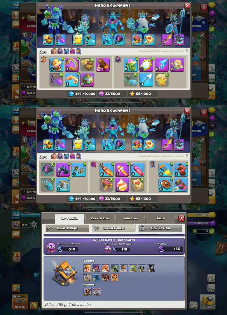 Super max | All Heroes max | 5x Scenry | Lots Of Skin | 4407 Ws | All Troops Max | Th17 Fully max | Best Deal | Xp-260 | Max Wall