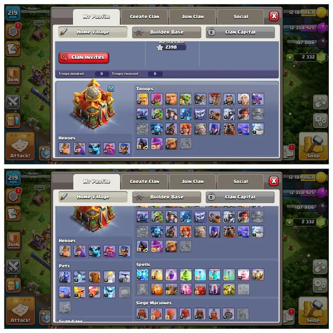 Christmas Offer🎄Th 16 Max Quality Account✨Heros 91-90-61-65-40🔥Purple+Golden Wall🎄Epic Equipment🎄Lab+Def Super Quality