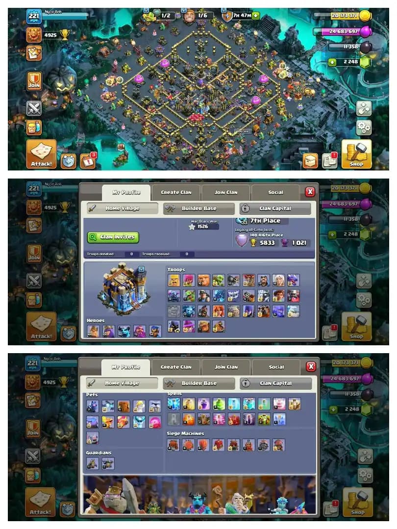 [SUPER DEAL] EXP-221 ➤TH18 BASE ➤PREVIOUS 5 HEROS MAXED || 6 EPIC MAX ➤ALL EPICS ARE HIGH ➤HEROS- 100-105-90-75-54➤12 EPIC EQUIPMENT➤