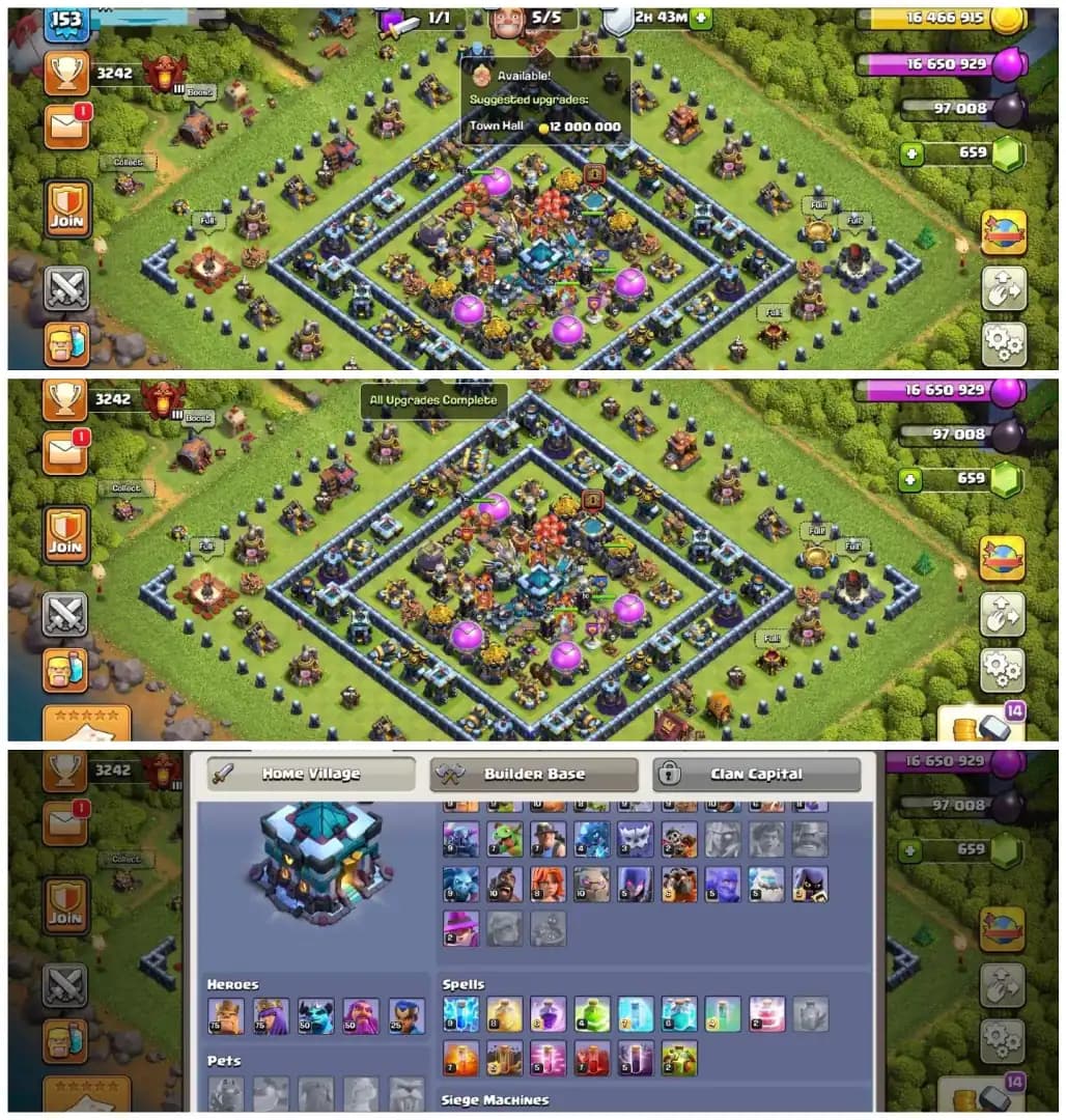 TH13 100% Max | Hero 75-75-50-25 | Max Defs Full |Wall 100% Max | Equipment All Epic Max | XP 153 | Name Change Available | Buyer Mail