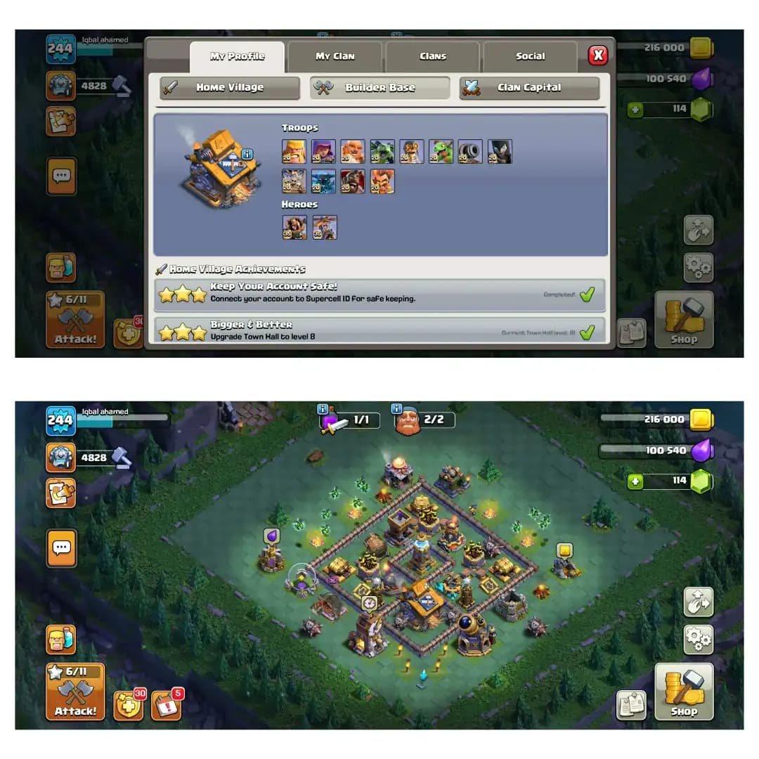 [Super Deal] Th18 Full Max➺Hero:105-105-95-80-55➺All Defence Max➺Email Change Yes➺100X Walls Max➺Max Equipments➺NC Free➺16X Skins➺XP-244