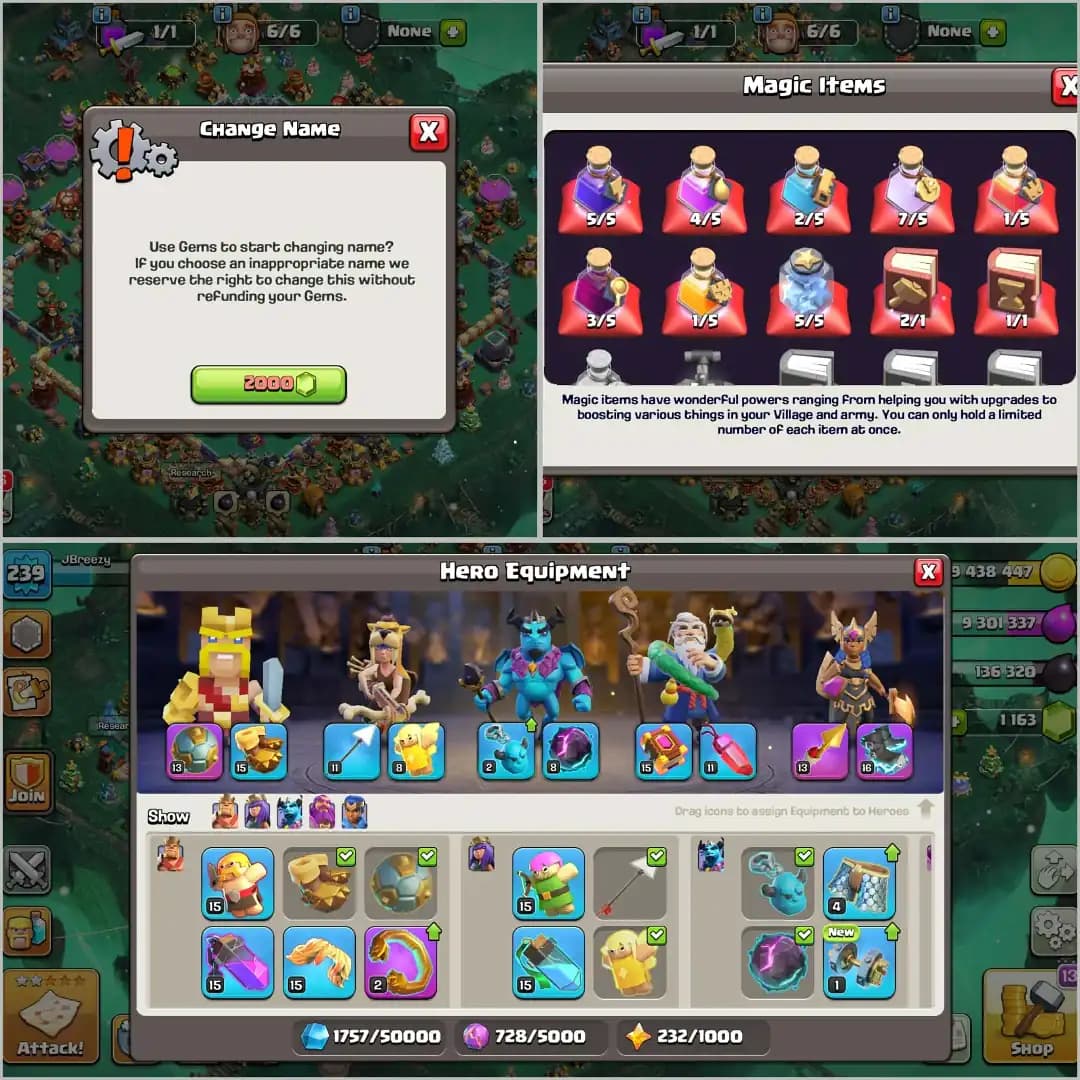 BEST OFFER✦TH 17 VERY GD ACC✦HERO|91|91|73|69|35✦ HIGH DFC AND PROFILE✦6B ✦HIGH PET SIEGE✦7 HERO SKIN✦HIGH WALL