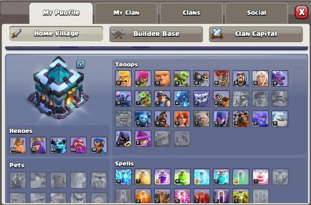 ❄️COC🚀 TH13🌟165Xp✨ (BK68,AQ70,GW50,RC19) ✨Max Defence✨ Free NameChange✨Instant Delivery 📸Check Photos❄️