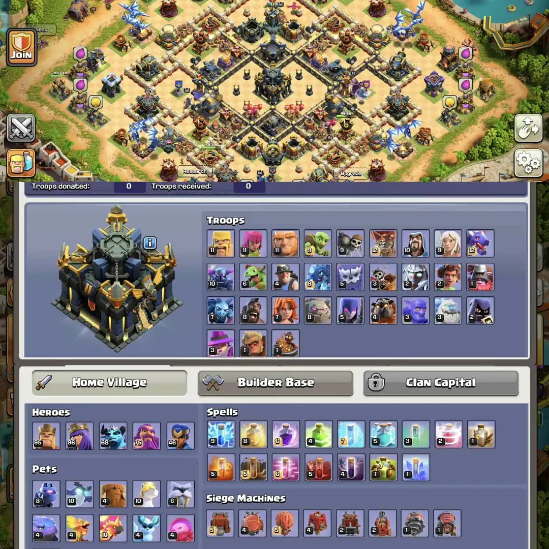 Hero 【95/95/70/75/45】✦Th17 Max✦Ready To Th18✦【World Best Max Equipment】✦Defence & Wall Max✦Nc Available✦Full Ownership✦