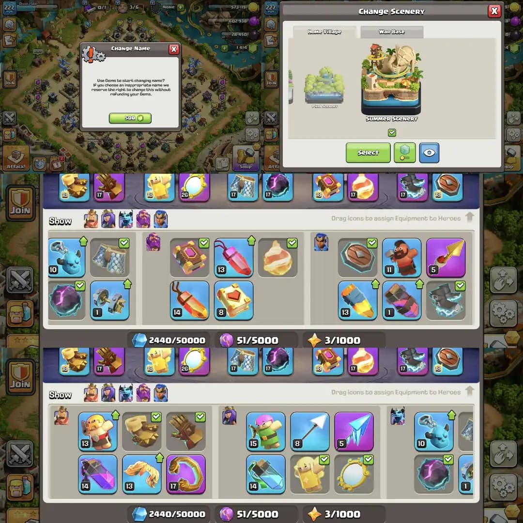 Hero 【95/95/70/75/45】✦Th17 Max✦Ready To Th18✦【World Best Max Equipment】✦Defence & Wall Max✦Nc Available✦Full Ownership✦