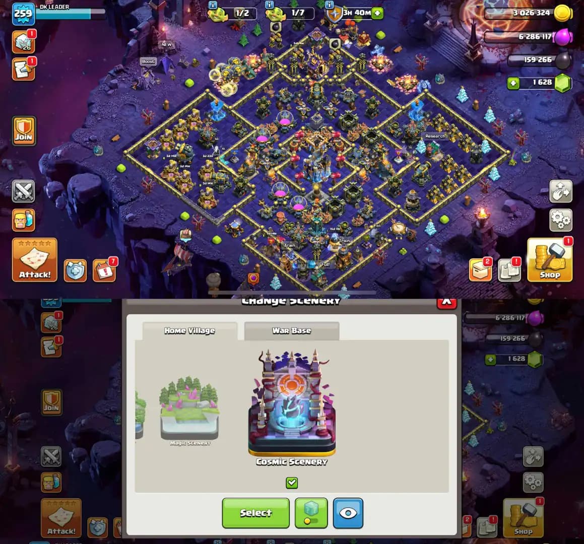 (COSMIC SCENERY) ✮TH18 FULL MAX ➤12 EPIC EQUIPMENT MAX ➤Heros_100-100-75-50✮ MAX DEFENSE➤NC_YES➤ SAFE AND QUICK DELIVERY✮