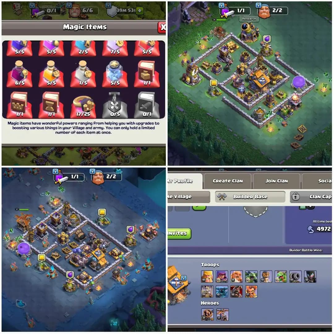[Super Deal] Th17 Luxury Account ||Heros:95-95-70-70-45 ||7 Pet Max ||Free Nc ||Statue Obstacles Decorated ||3334 Ws ||2850 Gems ||Exp:235