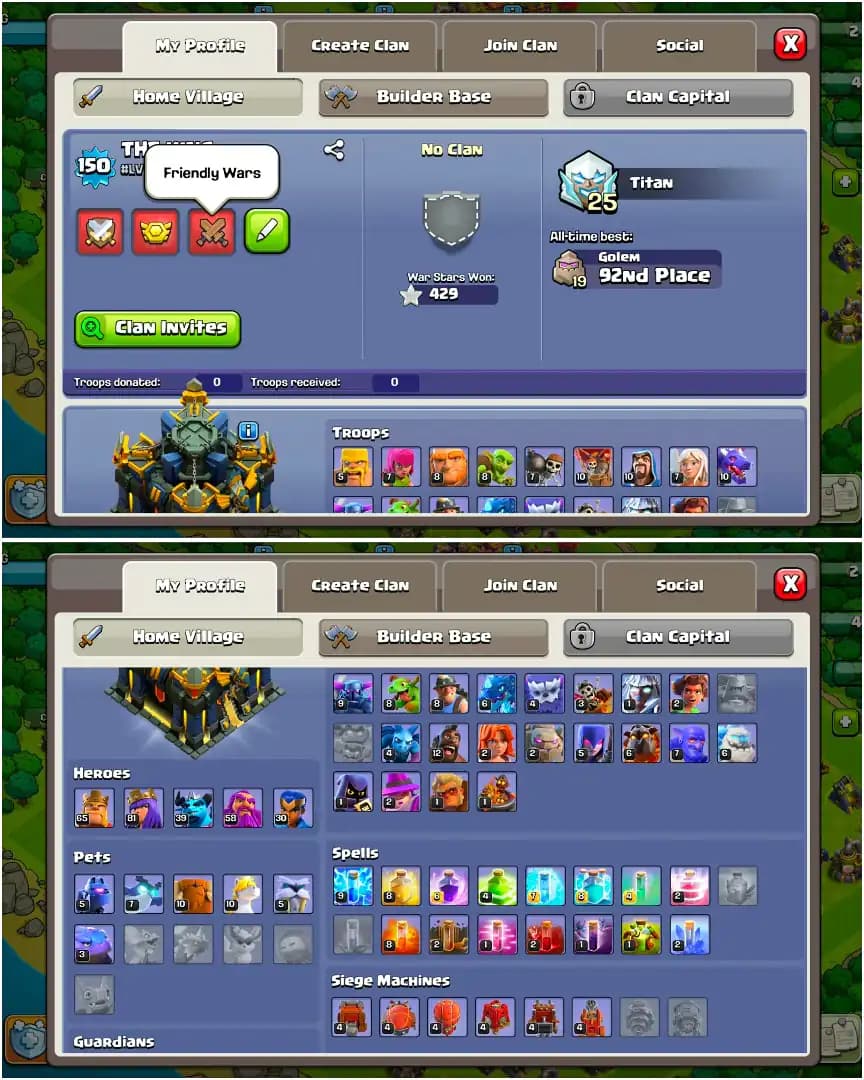 [6 EPIC 20 LVL] BEST OFFER | TH17 NEAR MAX | NC FREE | HEROES: 65-81-39-58-30 | FULL MAGIC ITEMS | GOLDEN WALL | HIGH DFC | XP-150 | FULL ACCESS