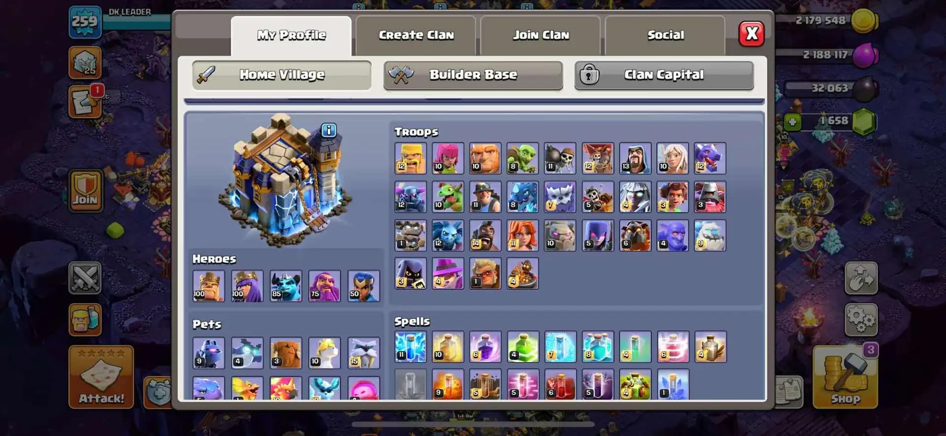 [Super Deal] Th18 Near Max | Good hero | 4 epic max | Heroes: 100-100-85-75-50 | Max Type Wall | Xp-259 | Paid Scenery | Full Access | High Dfc